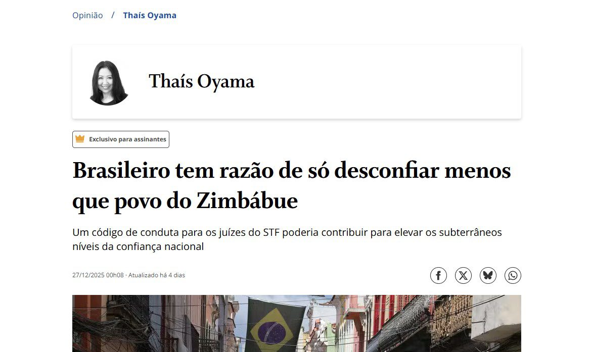 No momento, você está visualizando Brasileiro tem razão de só desconfiar menos que povo do Zimbábue